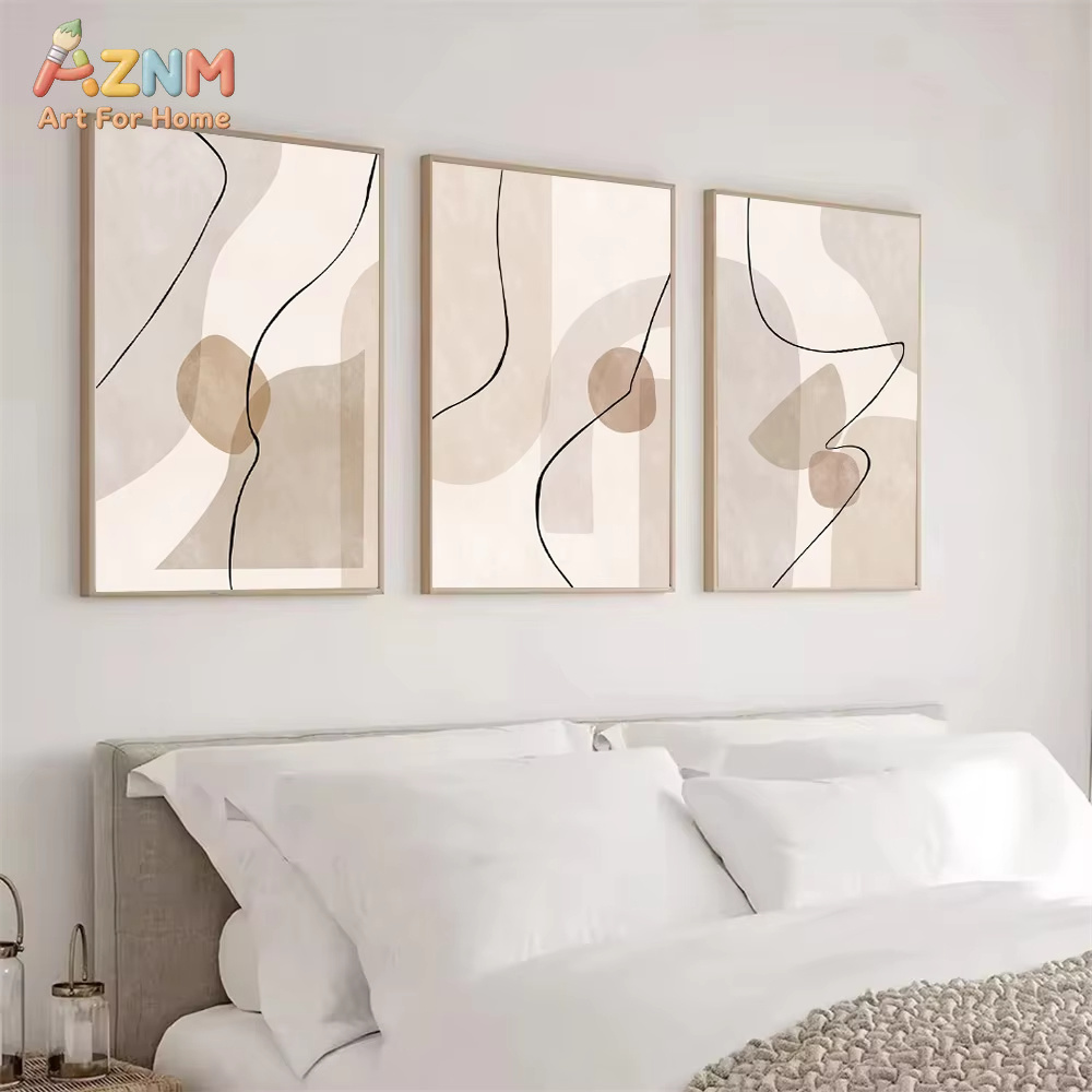 Interior Design Home - لوحة فنية جدارية بخطوط هندسية بيج