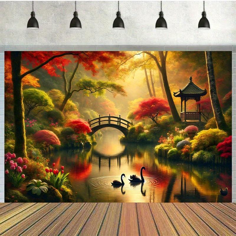 Interior Design Landscape - الخريف حديقة جسر البجعات قماش مزخرف