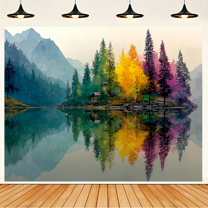 الملونة الغابات بحيرة جدار جدا - مراجعة Interior Design Landscape وسعره